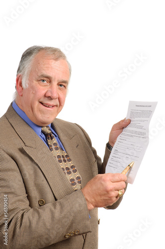 Smiling older businessman in a sportscoat and tie over a white background photo