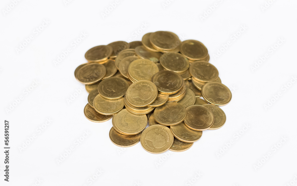 Thailand baht glod coins on white background Thailand baht glod coins on white background