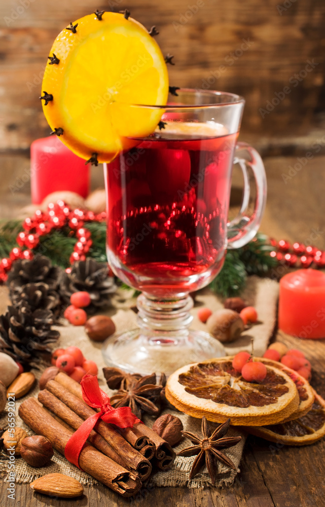 Christmas still life: mulled wine and spices