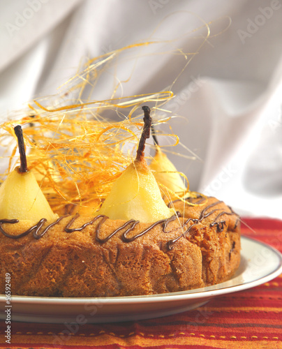 Photography Cake with pears with spun sugar strands