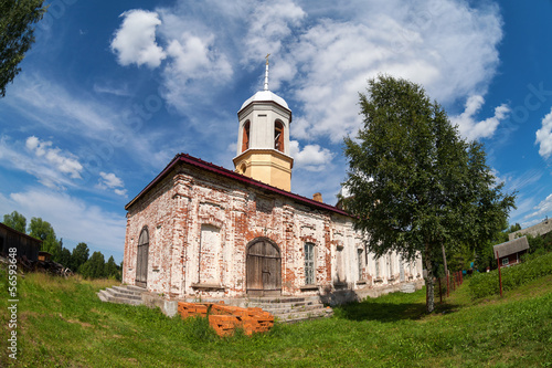 Christian orthodox church in Novgorod region, Russia. Fisheye