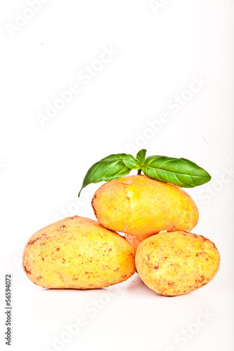 Little yellow patatos sliced on pure white background 