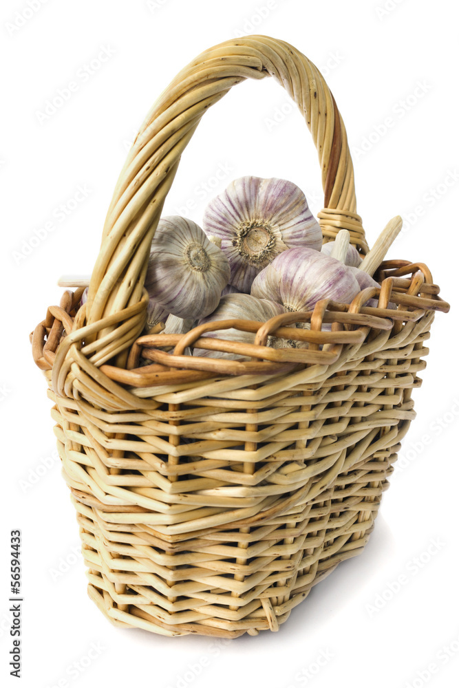 Basket of garlic on white Basket of garlic on white