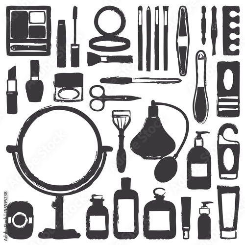 Hand drawn cosmetics silhouette icons