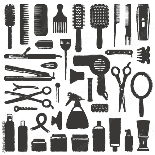 Hand drawn hair styling silhouette icons