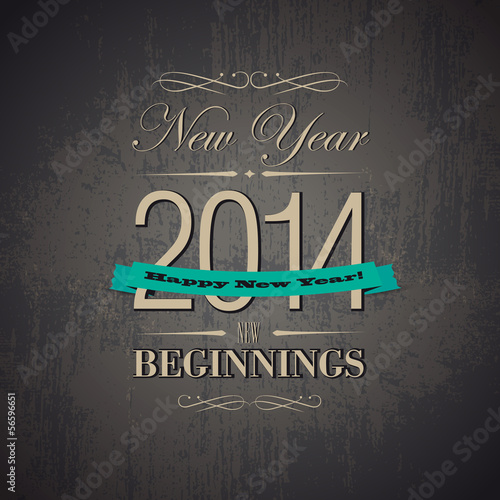 Happy new year 2014 card - ornamental theme design