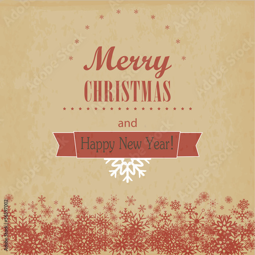 Vintage Christmas and Happy New Year card. Vector illustration