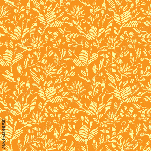 Fototapeta Naklejka Na Ścianę i Meble -  Vector golden floral embroidery seamless pattern background with
