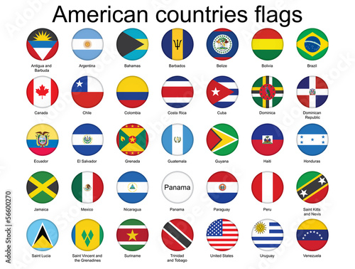 set of round buttons with American countries flags
