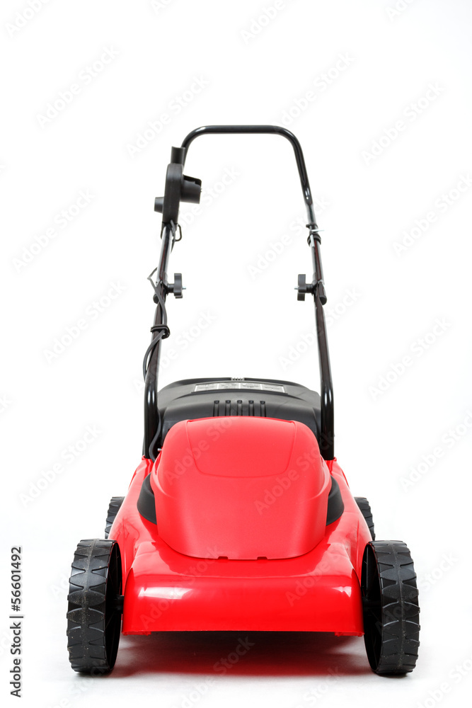 Fototapeta premium new red lawnmower on white background