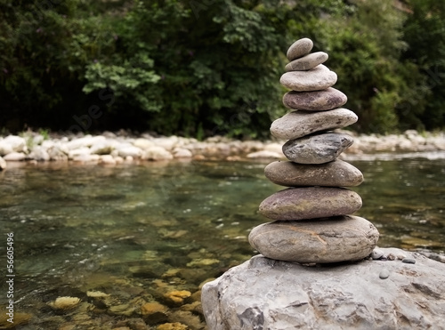 Stack of stones  pebbles balanced by river