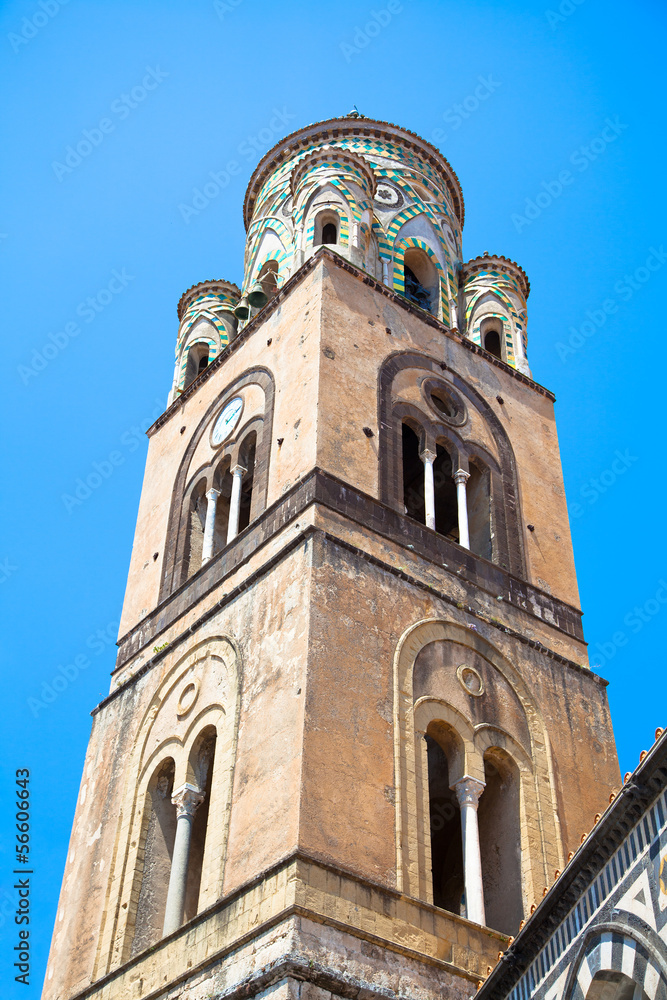 the bell tower of Amalfi Cathedral, Italy. 9th-century Roman Cat