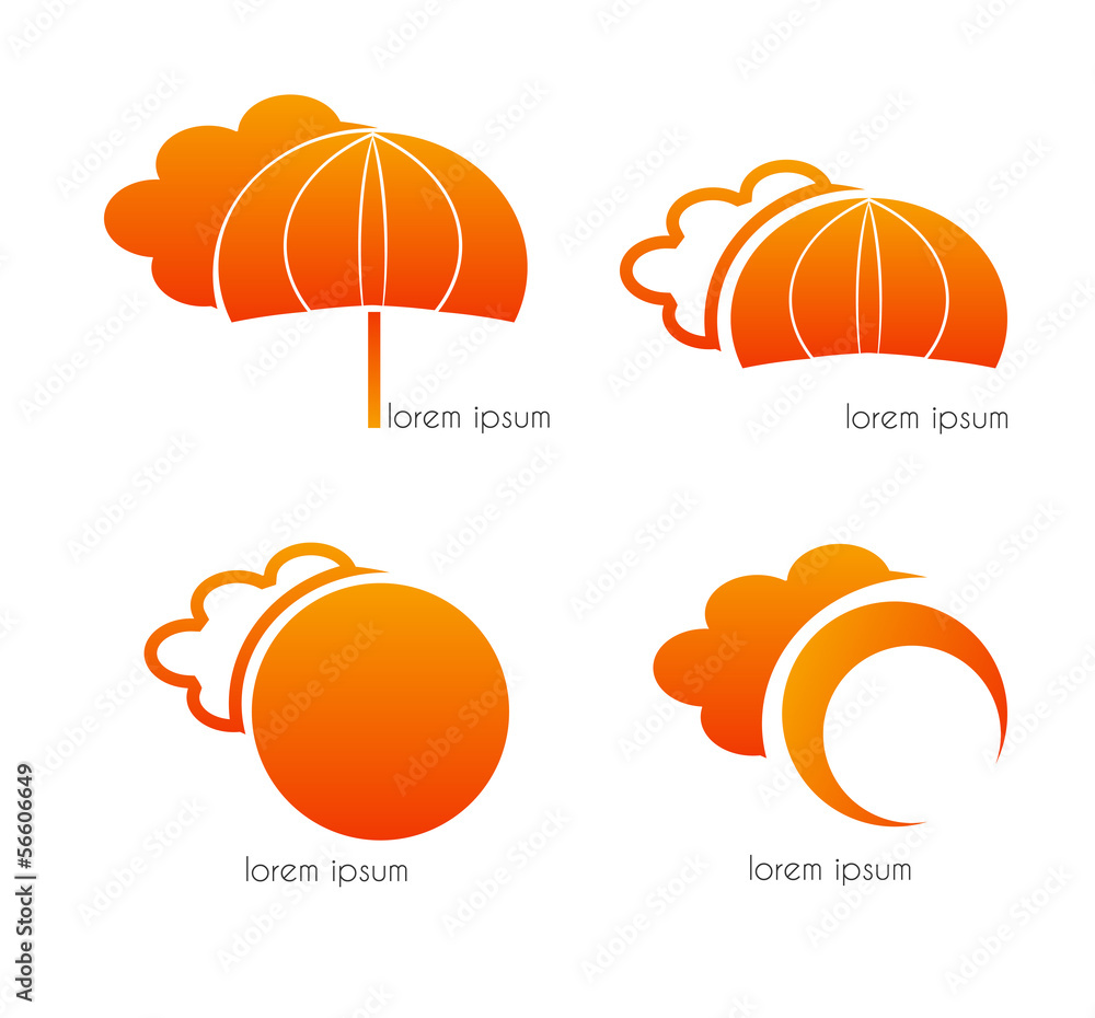 Graphic design - clouds, umbrella and sun, orange Graphic design - clouds, umbrella and sun, orange