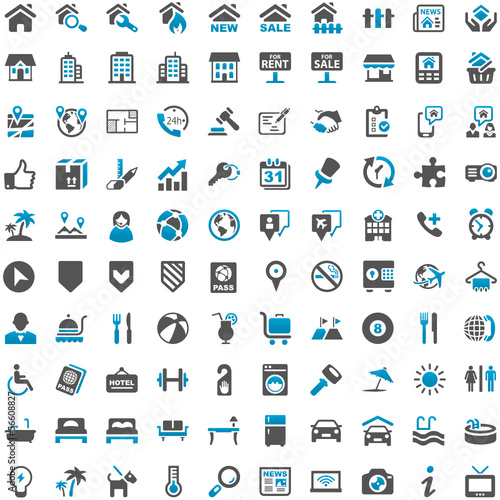 Blue Grey Webicons - Real Estate Buildings Travel Holiday