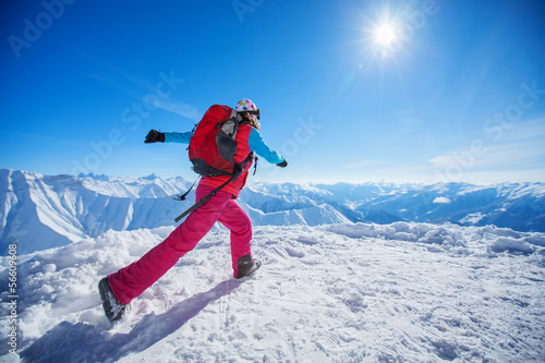 Hiker in winter mountains © Maygutyak