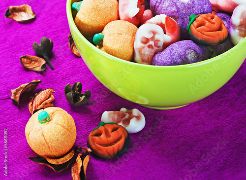 sweets and candies for the holiday Halloween. Focus on the pumpk