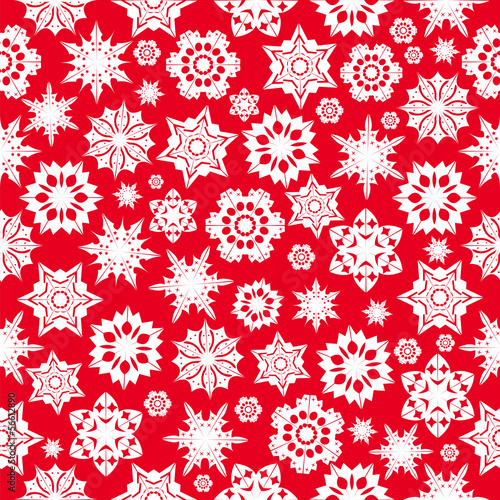 seamless pattern with red snowflakes on a  white  background.win