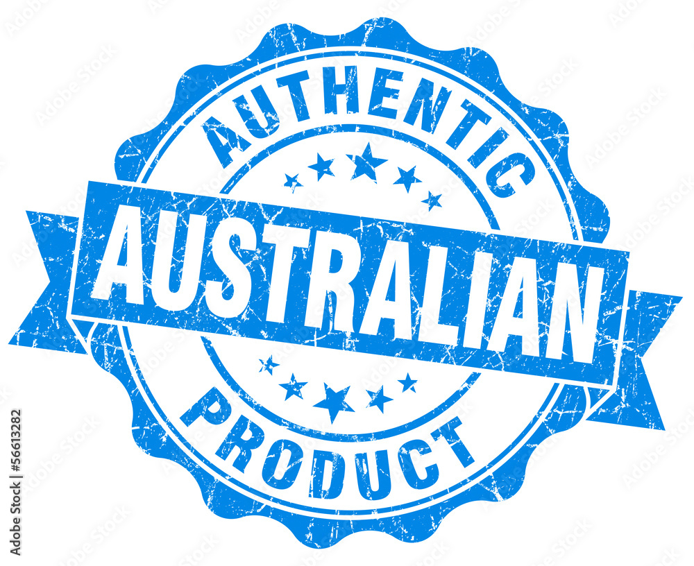 Fototapeta premium Australian product grunge blue stamp on white