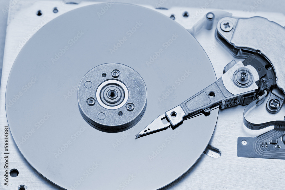 Open computer hard drive on white background Open computer hard drive on white background