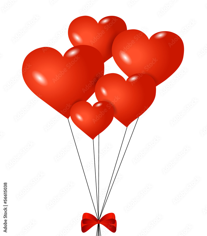 Red heart-shaped balloons with ribbon