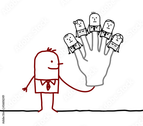 boss with five puppets employees on fingers