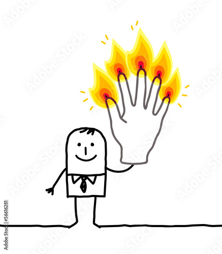 man with five burning fingers