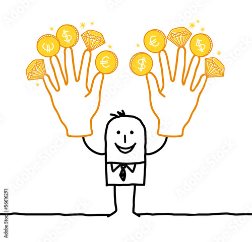 businessman with two big golden hands