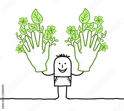 man with two big green hands