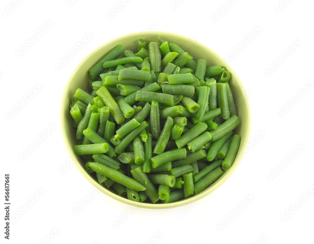 Green beans and cauliflower in round bowl top view isolated Green beans and cauliflower in round bowl top view isolated