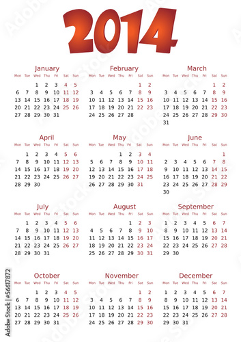 simple editable vector calendar 2014