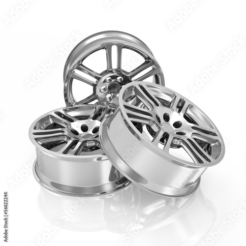 Group of Car Alloy Rims on white background