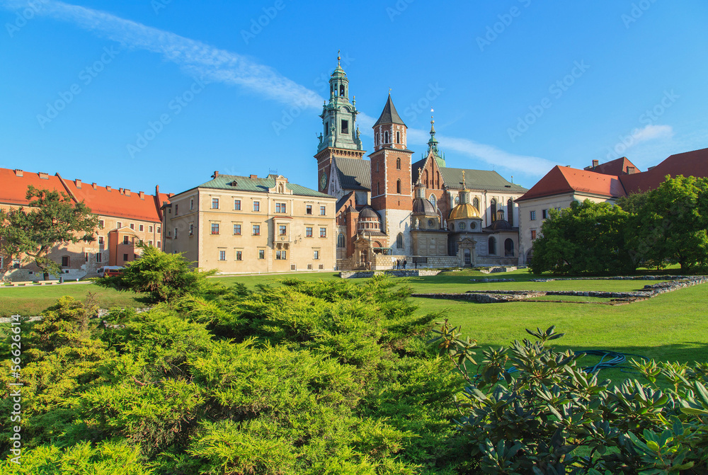 Krakow, Poland. Wawel Castle with the blue sky in the background Krakow, Poland. Wawel Castle with the blue sky in the background