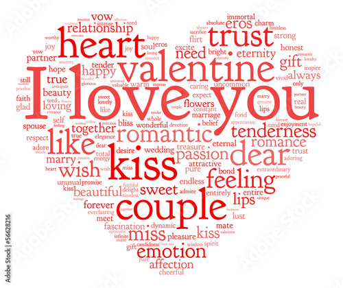 I love you and valentine concept in word tag cloud on white
