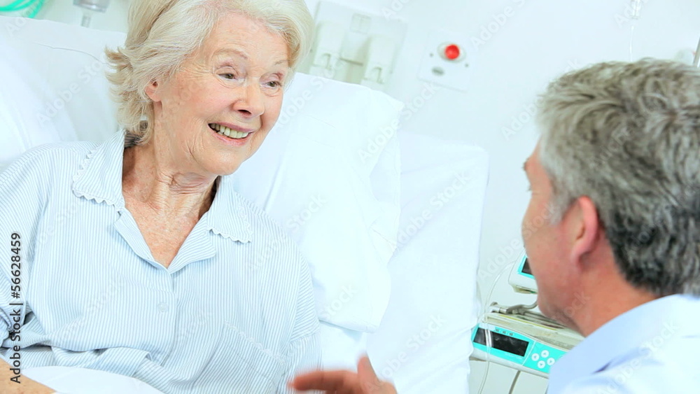 Older Patient Enjoying Hospital Visit Male Relative Older Patient Enjoying Hospital Visit Male Relative