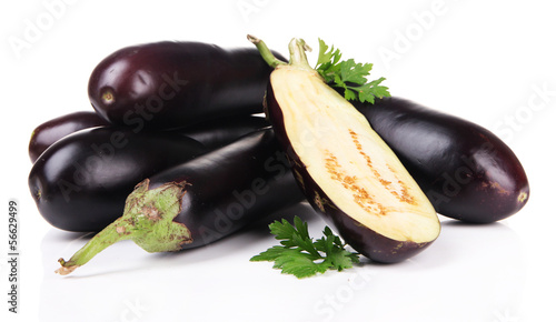 Fresh eggplants isolated on white