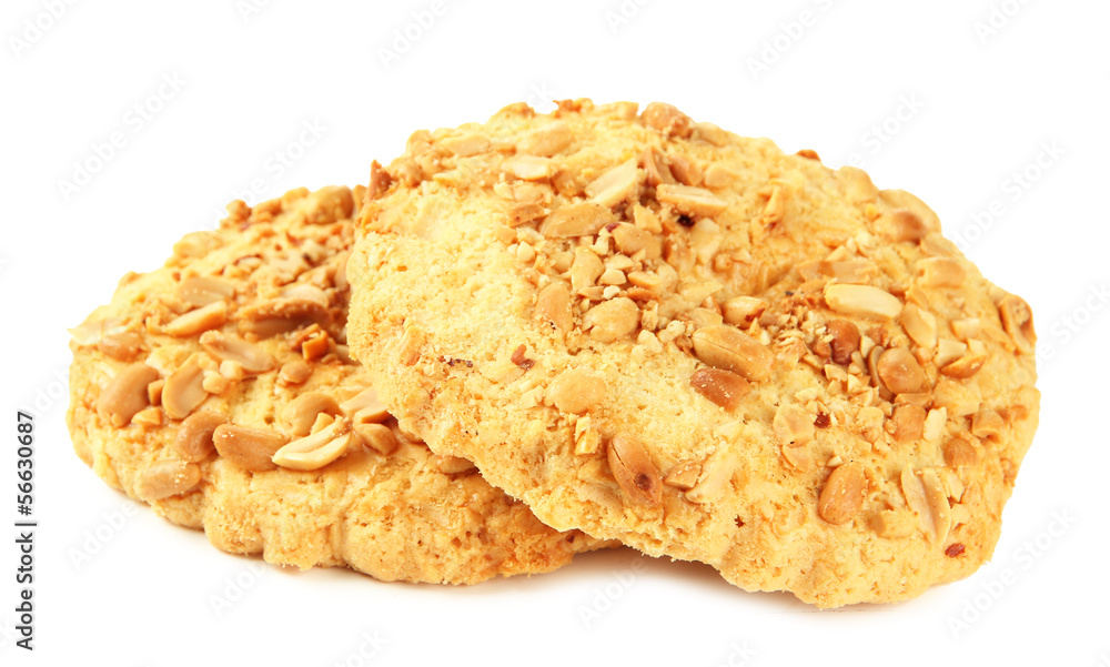 Homemade cookies with peanuts, isolated on white Homemade cookies with peanuts, isolated on white