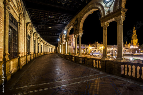 Spanish Square  Plaza de Espa  a  in Sevilla at night  Spain.