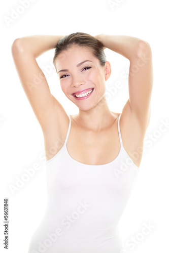 Armpit epilation hair removal woman showing armpits