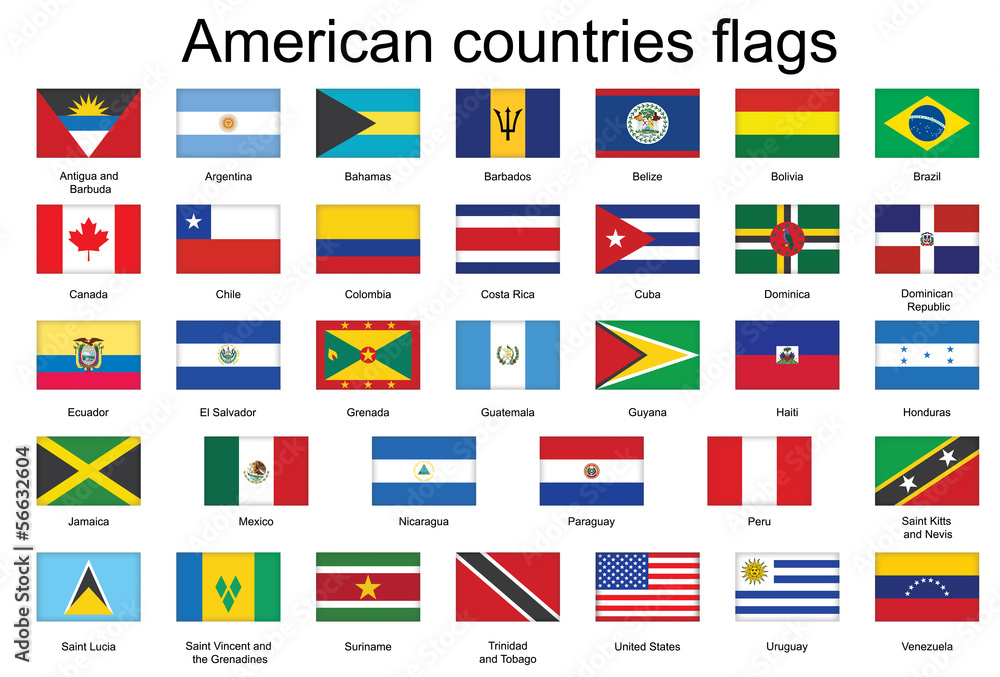 set of rectangle icons with flags of Americas set of rectangle icons with flags of Americas