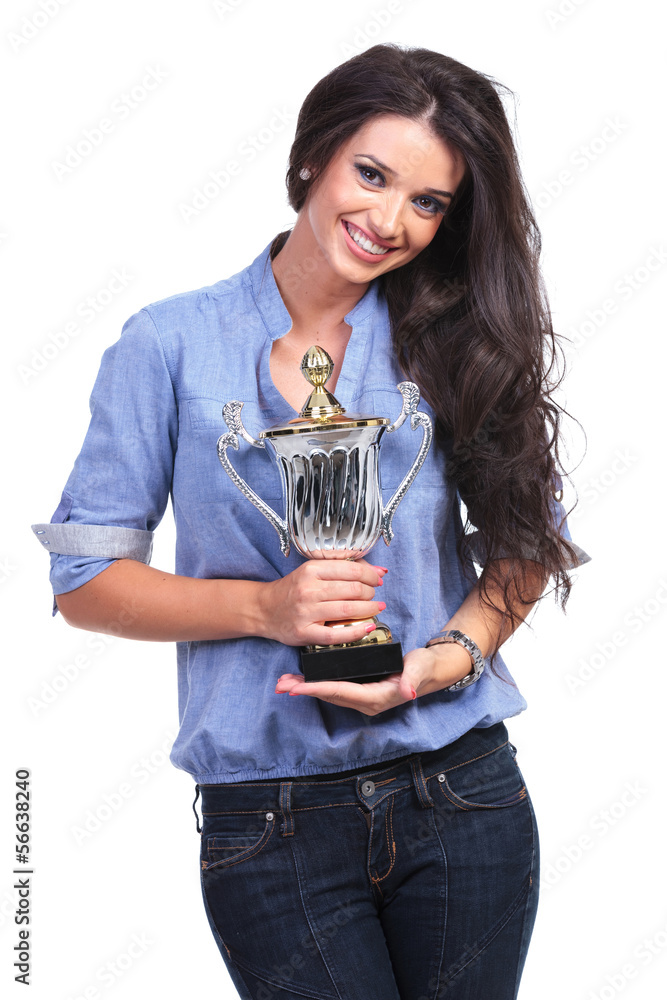 casual woman holds a cup in her hands casual woman holds a cup in her hands