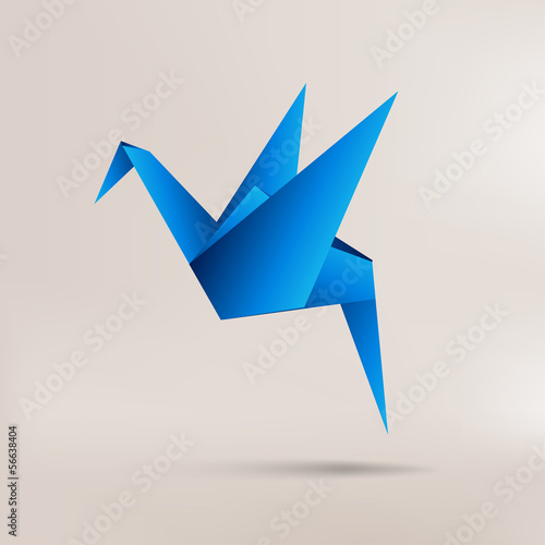 Origami paper bird on abstract background