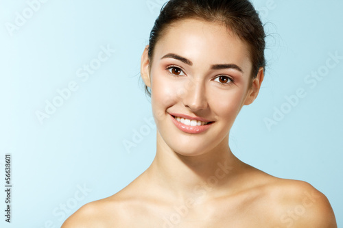 Schilderij op canvas woman beauty, beautiful cheerful teen girl, attractive female fa