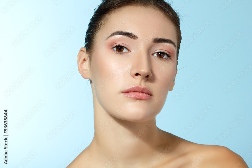 beautiful cheerful teen girl, beauty female over blue beautiful cheerful teen girl, beauty female over blue