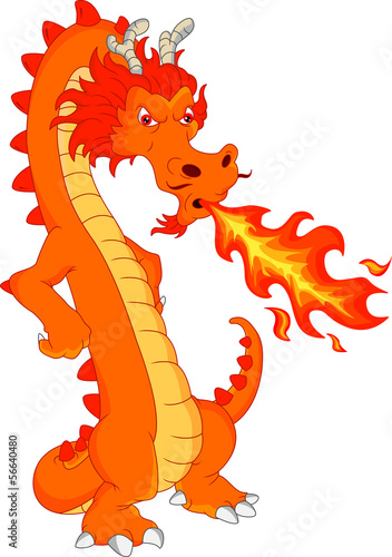 Fototapeta Naklejka Na Ścianę i Meble -  cute fire dragon cartoon
