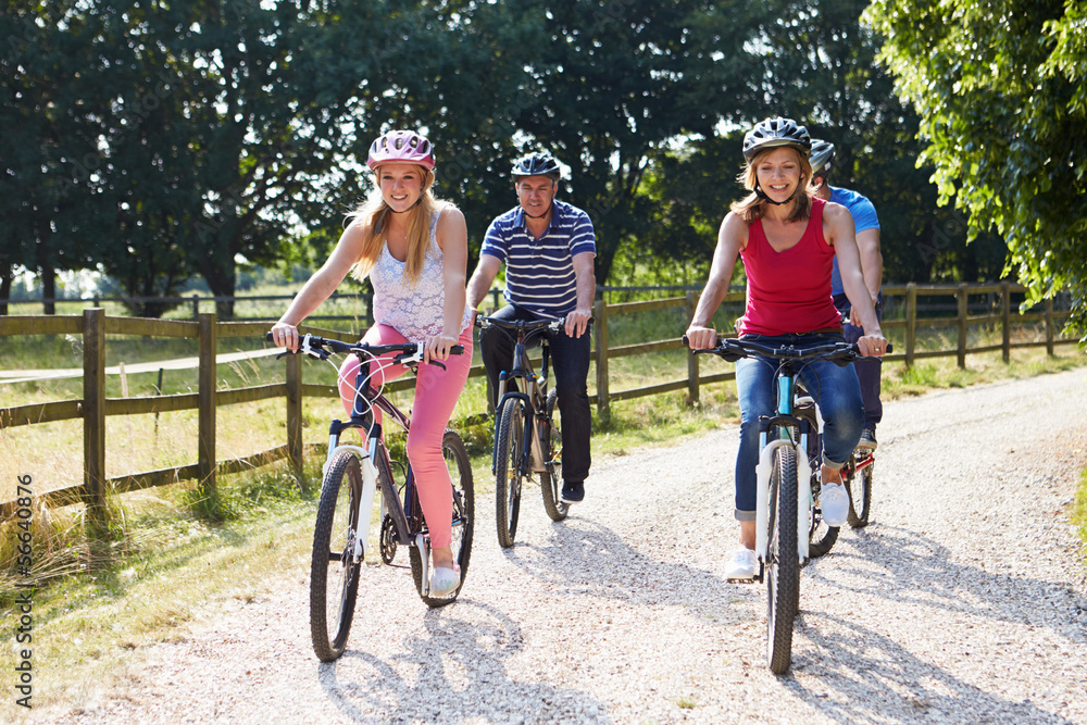 Fototapeta premium Family With Teenage Children On Cycle Ride In Countryside
