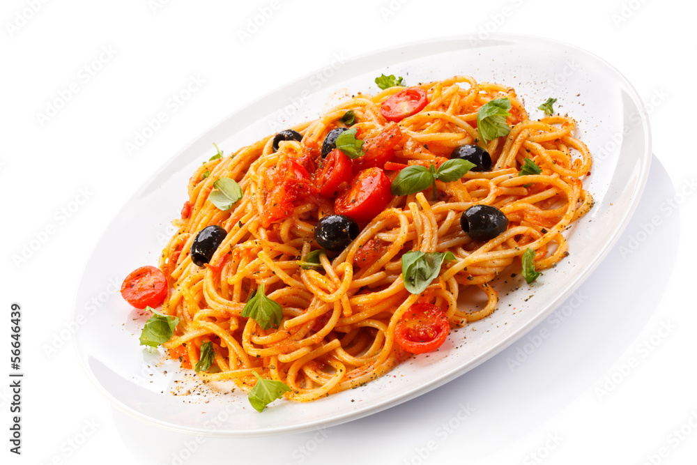 Pasta with meat, tomato sauce, parmesan and vegetables Pasta with meat, tomato sauce, parmesan and vegetables