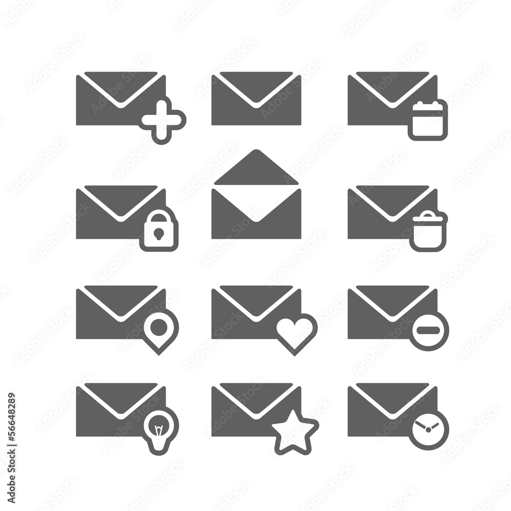 Collection of different mailing web icons isolated on white Collection of different mailing web icons isolated on white