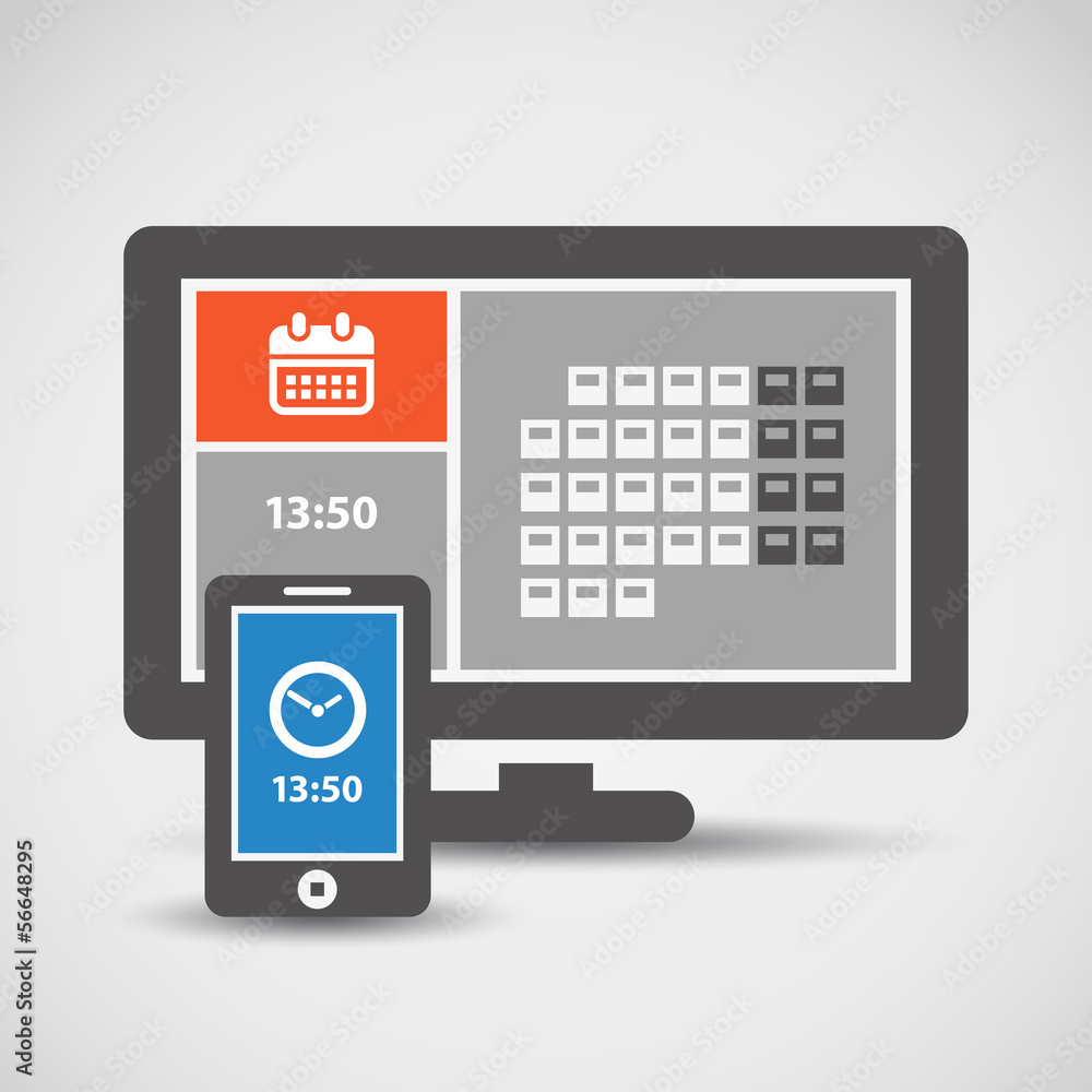 Modern mobile phone and monitor with abstract tile interface Modern mobile phone and monitor with abstract tile interface