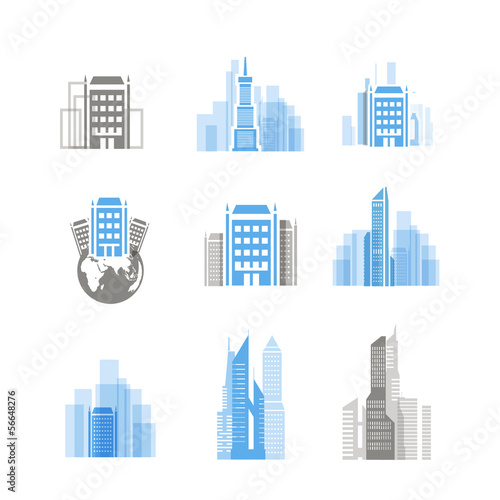 Modern city silhouettes collection isolated on white