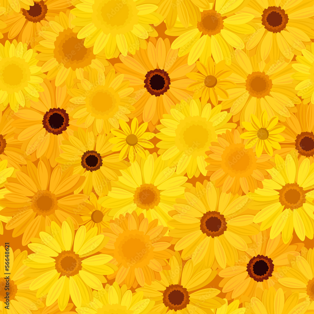 Seamless background with yellow flowers. Vector illustration. Stock